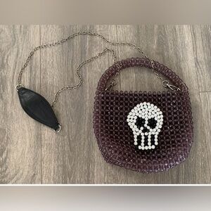 Bouffants & Broken Hearts Purple Skull Beaded Purse Halloween Gothic Witchy